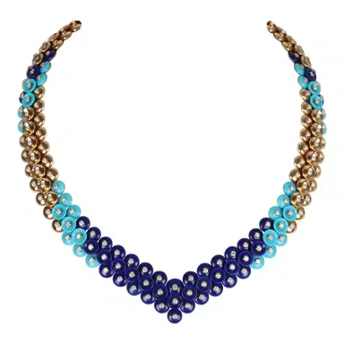 Van Cleef & Arpels Van Cleef & Arpels Bouton D’Or Necklace Turquoise, Lapis Lazuli and Diamonds & Yellow 18K Gold Hardware | Thumbnail 1 Van Cleef & Arpels Van Cleef & Arpels Bouton D’Or Necklace Turquoise, Lapis Lazuli and Diamonds & Yellow 18K Gold Hardware | Thumbnail 1