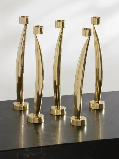 Fourth Street Leaf Set Of Five Gold-tone Brass Candleholders | Thumbnail 1 Fourth Street Leaf Set Of Five Gold-tone Brass Candleholders | Thumbnail 1