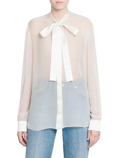 Dolce & Gabbana Women's Silk Chiffon Tieneck Blouse - Bianco Ottico | Thumbnail 3 Dolce & Gabbana Women's Silk Chiffon Tieneck Blouse - Bianco Ottico | Thumbnail 3