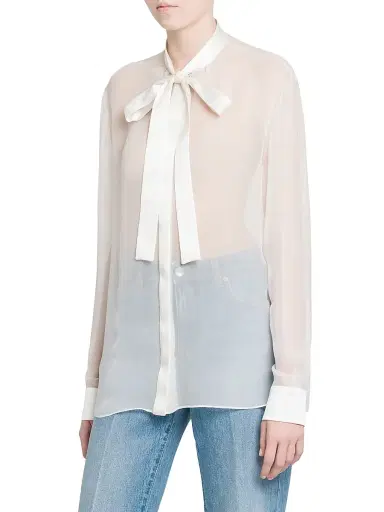 Dolce & Gabbana Women's Silk Chiffon Tieneck Blouse - Bianco Ottico | Thumbnail 4 Dolce & Gabbana Women's Silk Chiffon Tieneck Blouse - Bianco Ottico | Thumbnail 4