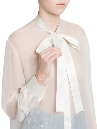 Dolce & Gabbana Women's Silk Chiffon Tieneck Blouse - Bianco Ottico | Thumbnail 6 Dolce & Gabbana Women's Silk Chiffon Tieneck Blouse - Bianco Ottico | Thumbnail 6
