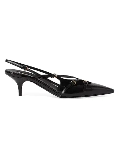 Miu Miu Women's Multi-Buckle MM Leather Slingback Pumps - Nero | Thumbnail 1 Miu Miu Women's Multi-Buckle MM Leather Slingback Pumps - Nero | Thumbnail 1