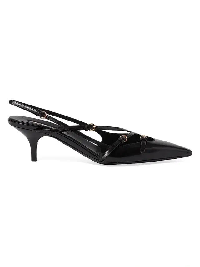 Women's Multi-Buckle MM Leather Slingback Pumps - Nero