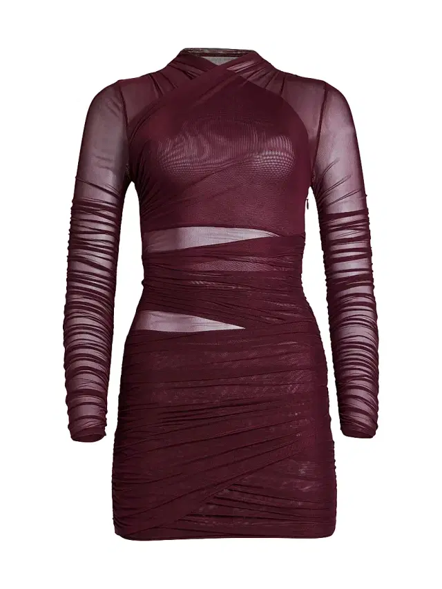 Women's Moxey Ruched Mesh Mini Dress - Merlot