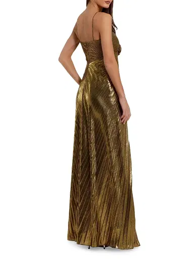 Mac Duggal Women's Floral Metallic Pleated Gown - Antique Gold - Size 14 | Thumbnail 2 Mac Duggal Women's Floral Metallic Pleated Gown - Antique Gold - Size 14 | Thumbnail 2