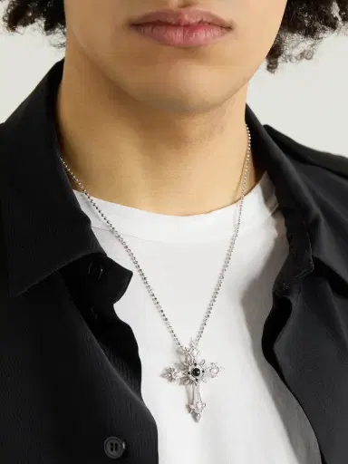Alex Moss New York Heir Cross 14-Karat White Gold, Diamond and Onyx Pendant - Men | Thumbnail 2