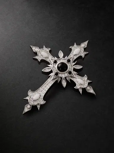 Alex Moss New York Heir Cross 14-Karat White Gold, Diamond and Onyx Pendant - Men | Thumbnail 1