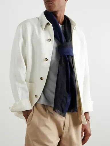 Brunello Cucinelli Fringed Striped Linen Scarf - Men | Thumbnail 2