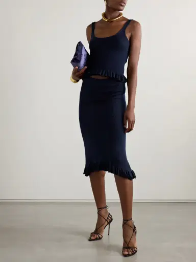 Brandon Maxwell The Grace Asymmetric Ruffled Ribbed Cashmere Midi Skirt | Thumbnail 2