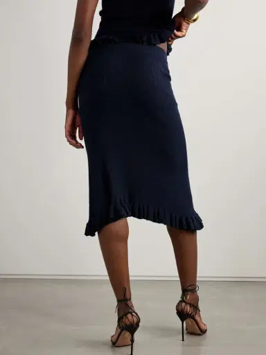 Brandon Maxwell The Grace Asymmetric Ruffled Ribbed Cashmere Midi Skirt | Thumbnail 3