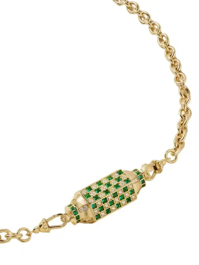 Check Locket 18-karat Gold, Emerald And Diamond Necklace