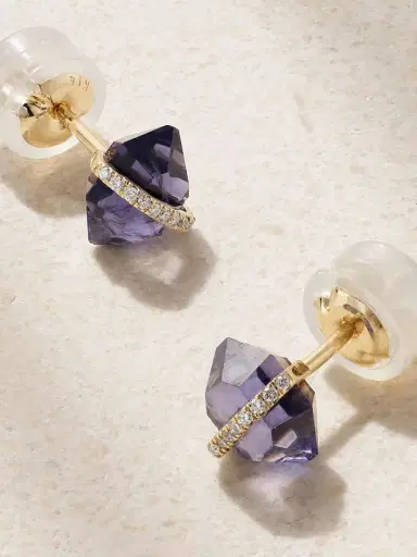 Melissa Joy Manning 14-karat Recycled Gold, Iolite And Herkimer Diamond Earrings | Thumbnail 3 Melissa Joy Manning 14-karat Recycled Gold, Iolite And Herkimer Diamond Earrings | Thumbnail 3