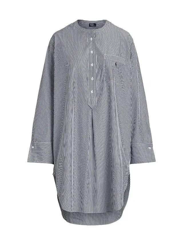 Polo Ralph Lauren Women's Striped Cotton Sleep Shirt - White Cloud Beacon Blue