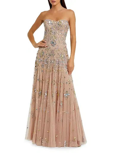 Mac Duggal Women's Crystal-Embellished Mesh Strapless Gown | Thumbnail 1 Mac Duggal Women's Crystal-Embellished Mesh Strapless Gown | Thumbnail 1