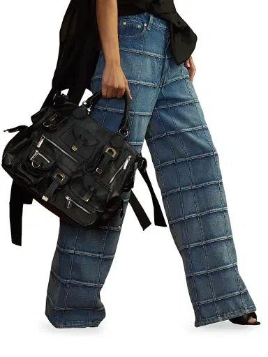 CYNTHIA ROWLEY Women's Windowpane Flared High-Rise Jeans | Thumbnail 5 CYNTHIA ROWLEY Women's Windowpane Flared High-Rise Jeans | Thumbnail 5