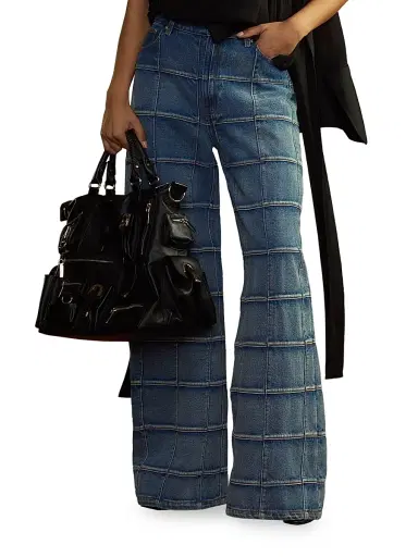 CYNTHIA ROWLEY Women's Windowpane Flared High-Rise Jeans | Thumbnail 1 CYNTHIA ROWLEY Women's Windowpane Flared High-Rise Jeans | Thumbnail 1