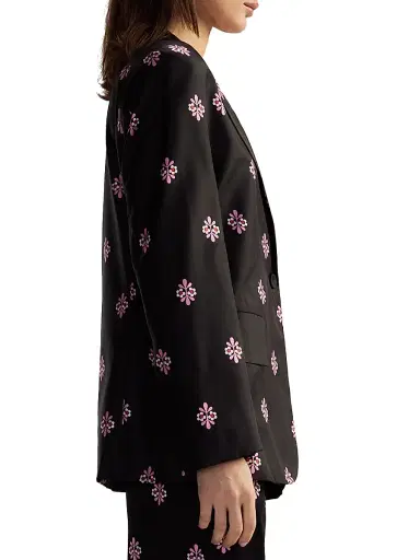 Cynthia Rowley Women's Floral Silk Twill Notch-Lapel Blazer - Black Multi | Thumbnail 3 Cynthia Rowley Women's Floral Silk Twill Notch-Lapel Blazer - Black Multi | Thumbnail 3