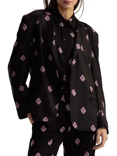 Cynthia Rowley Women's Floral Silk Twill Notch-Lapel Blazer - Black Multi | Thumbnail 5 Cynthia Rowley Women's Floral Silk Twill Notch-Lapel Blazer - Black Multi | Thumbnail 5