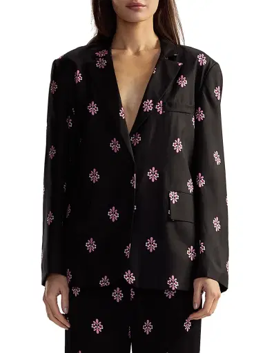 Cynthia Rowley Women's Floral Silk Twill Notch-Lapel Blazer - Black Multi | Thumbnail 1 Cynthia Rowley Women's Floral Silk Twill Notch-Lapel Blazer - Black Multi | Thumbnail 1
