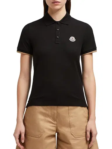 Moncler Women's Polo Shirt in Cotton Piquet - Black - Size Medium | Thumbnail 2