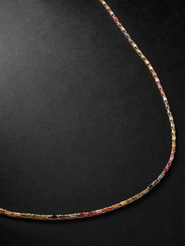 Suzanne Kalan Linear Full 18-Karat Rose Gold Sapphire Tennis Necklace - Men