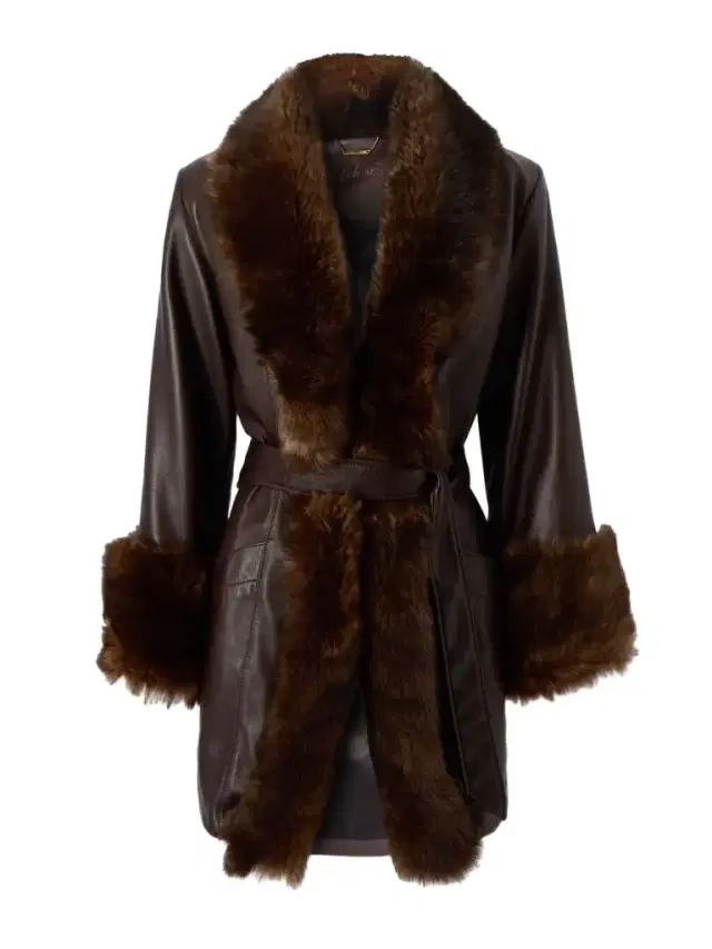 Oversized Belted Shearling-trimmed Leather Coat
