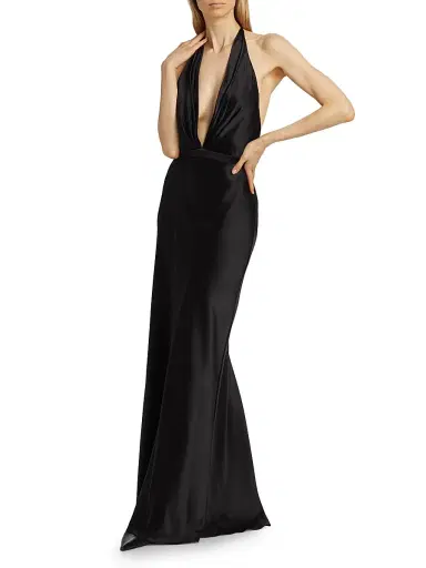 Nili Lotan Women's Essy Silk Plunging V-Halterneck Gown - Black - Size 12 | Thumbnail 2 Nili Lotan Women's Essy Silk Plunging V-Halterneck Gown - Black - Size 12 | Thumbnail 2