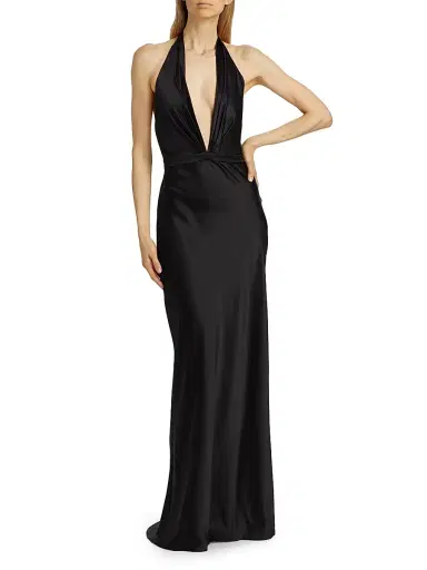 Nili Lotan Women's Essy Silk Plunging V-Halterneck Gown - Black - Size 12 | Thumbnail 3 Nili Lotan Women's Essy Silk Plunging V-Halterneck Gown - Black - Size 12 | Thumbnail 3