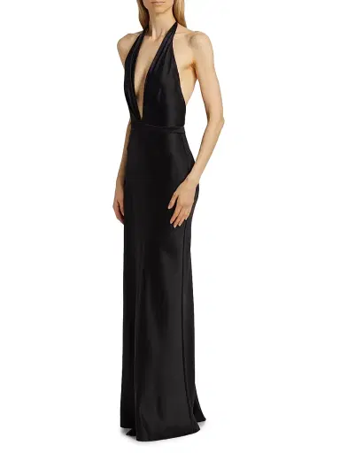 Nili Lotan Women's Essy Silk Plunging V-Halterneck Gown - Black - Size 12 | Thumbnail 4 Nili Lotan Women's Essy Silk Plunging V-Halterneck Gown - Black - Size 12 | Thumbnail 4