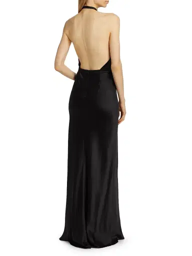 Nili Lotan Women's Essy Silk Plunging V-Halterneck Gown - Black - Size 12 | Thumbnail 5 Nili Lotan Women's Essy Silk Plunging V-Halterneck Gown - Black - Size 12 | Thumbnail 5