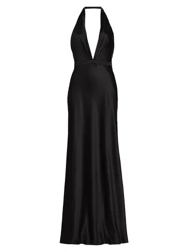 Nili Lotan Women's Essy Silk Plunging V-Halterneck Gown - Black - Size 12 | Thumbnail 1 Nili Lotan Women's Essy Silk Plunging V-Halterneck Gown - Black - Size 12 | Thumbnail 1