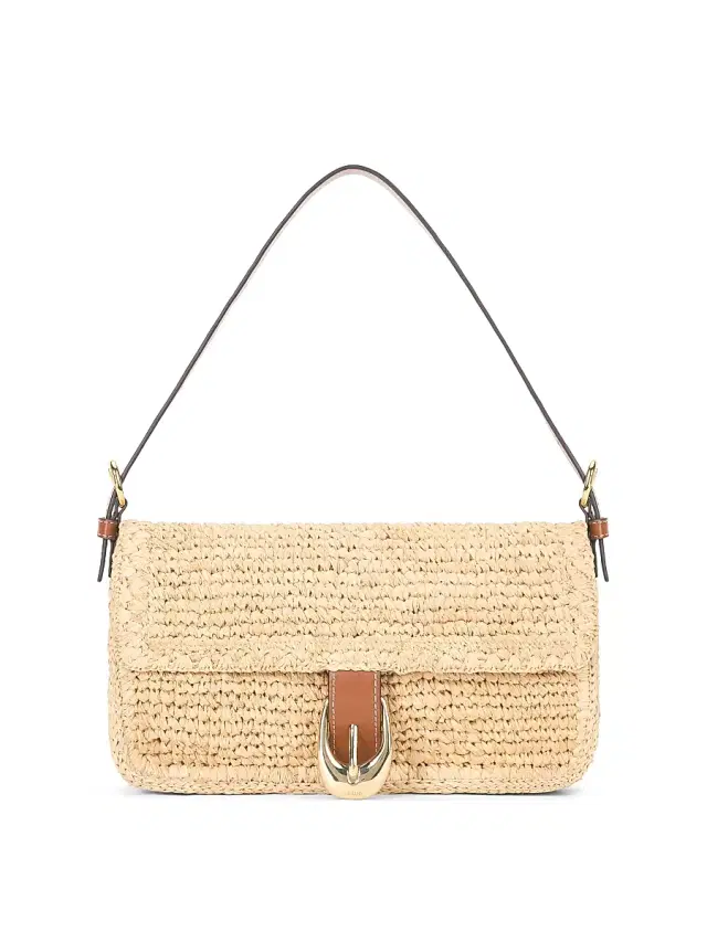 Women's Harlow Raffia & Leather Shoulder Bag - Natural Tan