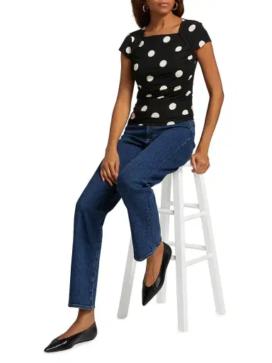 Reformation Women's Addison Polka Dot Stretch Knit Top - Moon Dot | Thumbnail 2 Reformation Women's Addison Polka Dot Stretch Knit Top - Moon Dot | Thumbnail 2