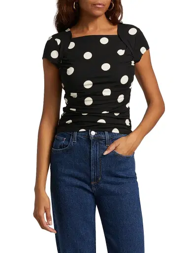 Reformation Women's Addison Polka Dot Stretch Knit Top - Moon Dot | Thumbnail 3 Reformation Women's Addison Polka Dot Stretch Knit Top - Moon Dot | Thumbnail 3