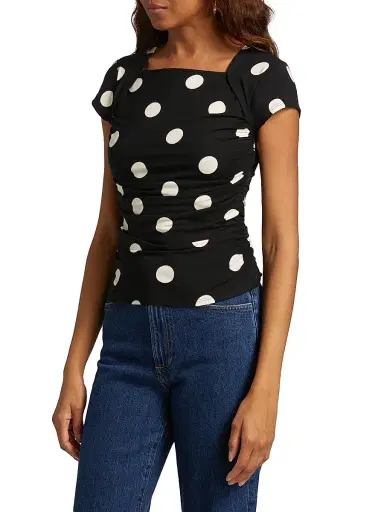 Reformation Women's Addison Polka Dot Stretch Knit Top - Moon Dot | Thumbnail 4 Reformation Women's Addison Polka Dot Stretch Knit Top - Moon Dot | Thumbnail 4