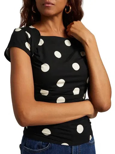 Reformation Women's Addison Polka Dot Stretch Knit Top - Moon Dot | Thumbnail 6 Reformation Women's Addison Polka Dot Stretch Knit Top - Moon Dot | Thumbnail 6