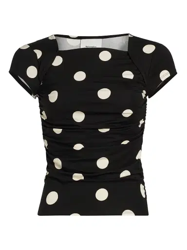 Reformation Women's Addison Polka Dot Stretch Knit Top - Moon Dot | Thumbnail 1 Reformation Women's Addison Polka Dot Stretch Knit Top - Moon Dot | Thumbnail 1
