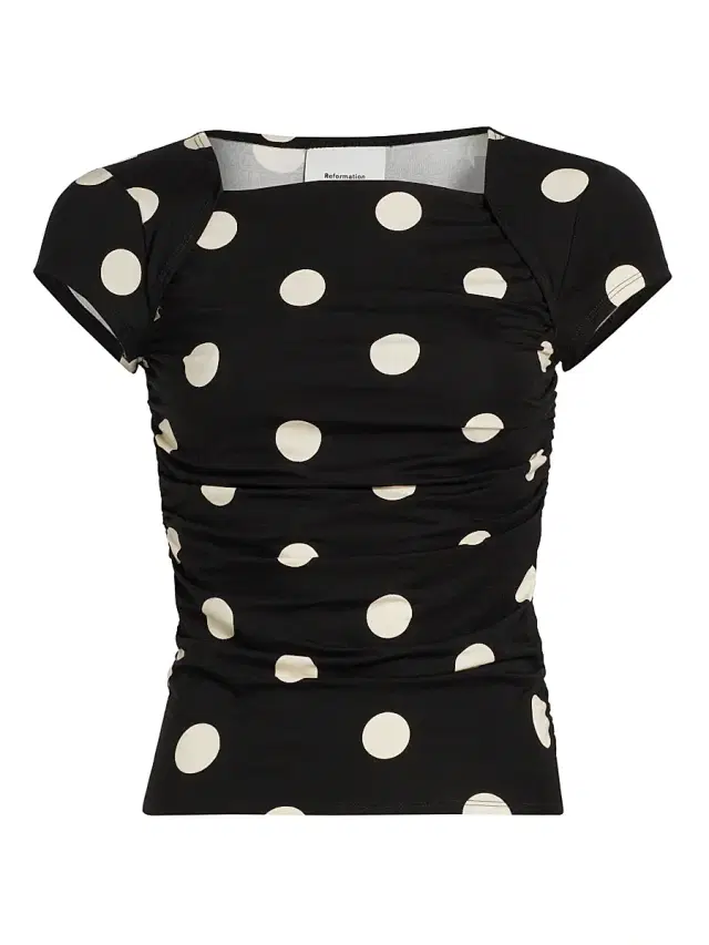 Women's Addison Polka Dot Stretch Knit Top - Moon Dot
