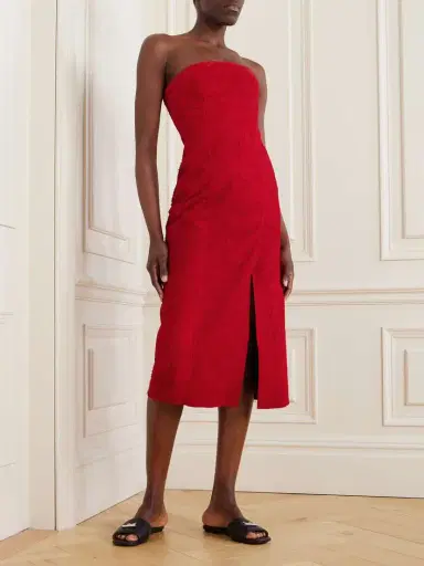 Alexander McQueen Strapless Suede Midi Dress | Thumbnail 2