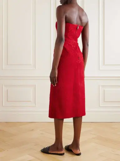 Alexander McQueen Strapless Suede Midi Dress | Thumbnail 3