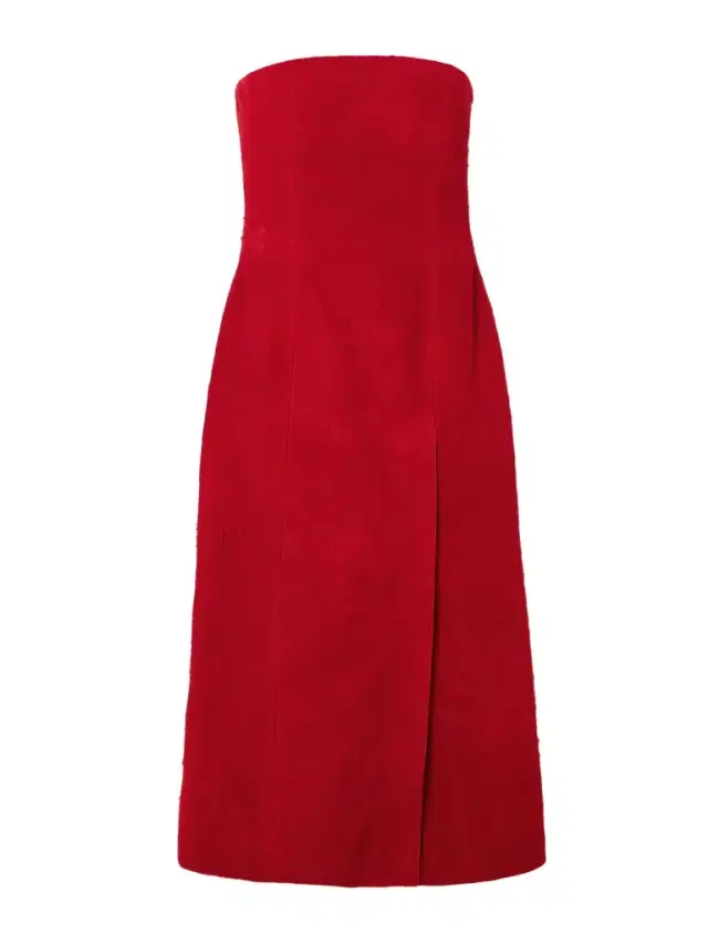Strapless Suede Midi Dress
