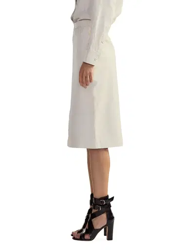 Cynthia Rowley Women's Leather High-Waisted Back-Slit Midi-Skirt - Off White | Thumbnail 2 Cynthia Rowley Women's Leather High-Waisted Back-Slit Midi-Skirt - Off White | Thumbnail 2