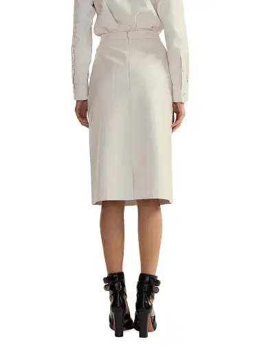 Cynthia Rowley Women's Leather High-Waisted Back-Slit Midi-Skirt - Off White | Thumbnail 3 Cynthia Rowley Women's Leather High-Waisted Back-Slit Midi-Skirt - Off White | Thumbnail 3