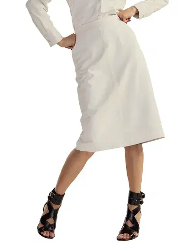 Cynthia Rowley Women's Leather High-Waisted Back-Slit Midi-Skirt - Off White | Thumbnail 4 Cynthia Rowley Women's Leather High-Waisted Back-Slit Midi-Skirt - Off White | Thumbnail 4