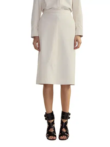 Cynthia Rowley Women's Leather High-Waisted Back-Slit Midi-Skirt - Off White | Thumbnail 1 Cynthia Rowley Women's Leather High-Waisted Back-Slit Midi-Skirt - Off White | Thumbnail 1