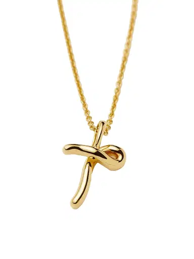 Missoma Women's 18K-Yellow-Gold Vermeil Curly Molten Mini Initial Pendant Necklace - Initial T | Thumbnail 3