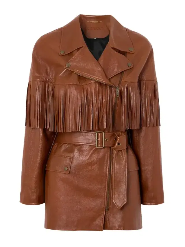Belted Fringed Leather Jacket