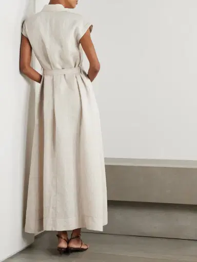 Brunello Cucinelli Belted Bead-embellished Linen Midi Dress | Thumbnail 3 Brunello Cucinelli Belted Bead-embellished Linen Midi Dress | Thumbnail 3