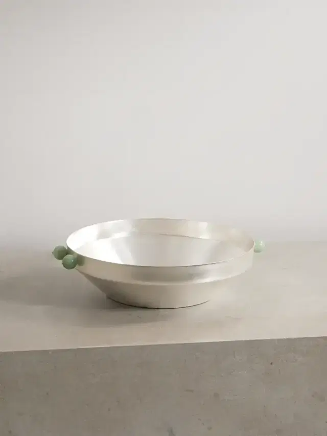 Triangular Silver-plated And Stone Bowl