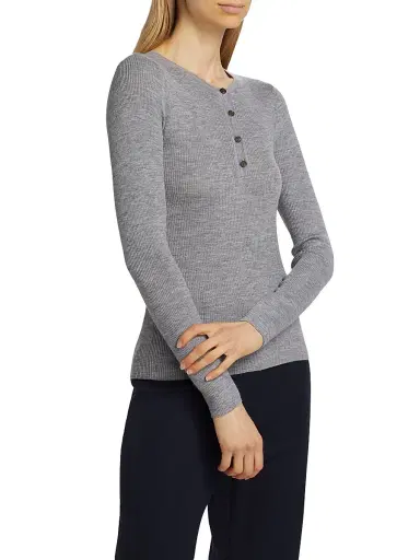 Nili Lotan Women's Klarise Wool-Silk Henley Sweater - Medium Grey Melange - Size XL | Thumbnail 4